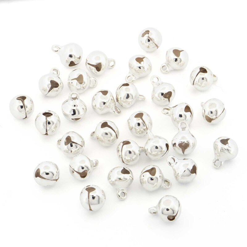 Glöckchen in silberfarben mit Aufhängung, 30 Stück, 8 mm