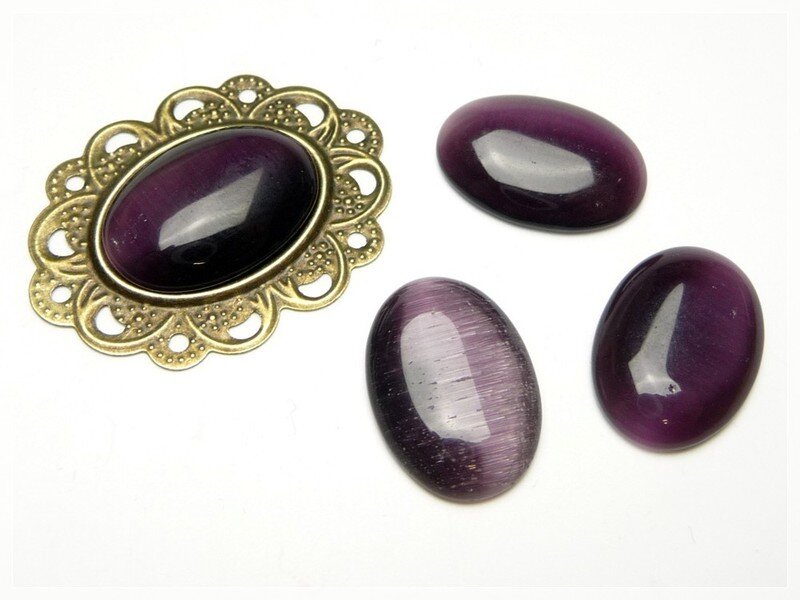 6 Cabochons 18 x 13 mm Cateye Glas amethyst
