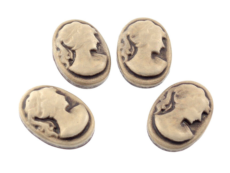 4 Kameen mit Frauenmotiv in dunkle Schokolade und creme, 18 x 13 mm