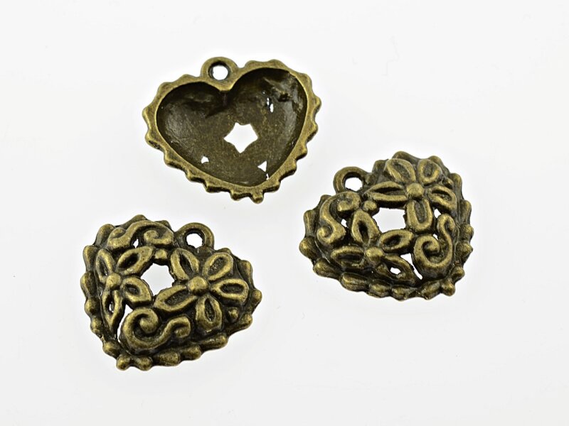6 vintage Anhänger "Herz" in antik bronzefarben