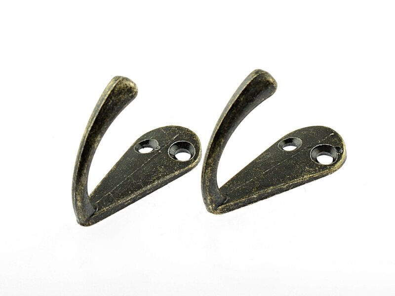 2 kleine, schlichte Kleiderhaken in antik bronzefarben