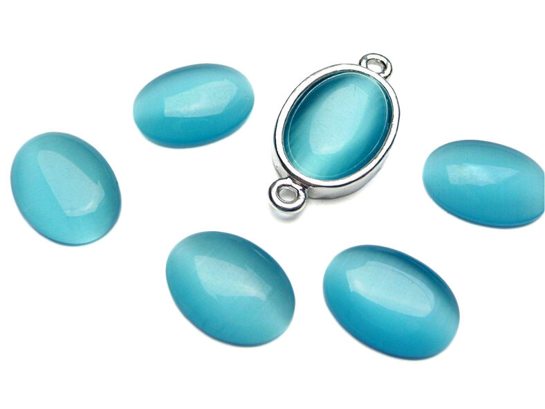 6 Cabochon 14 x 10 mm Cateye Glas blau
