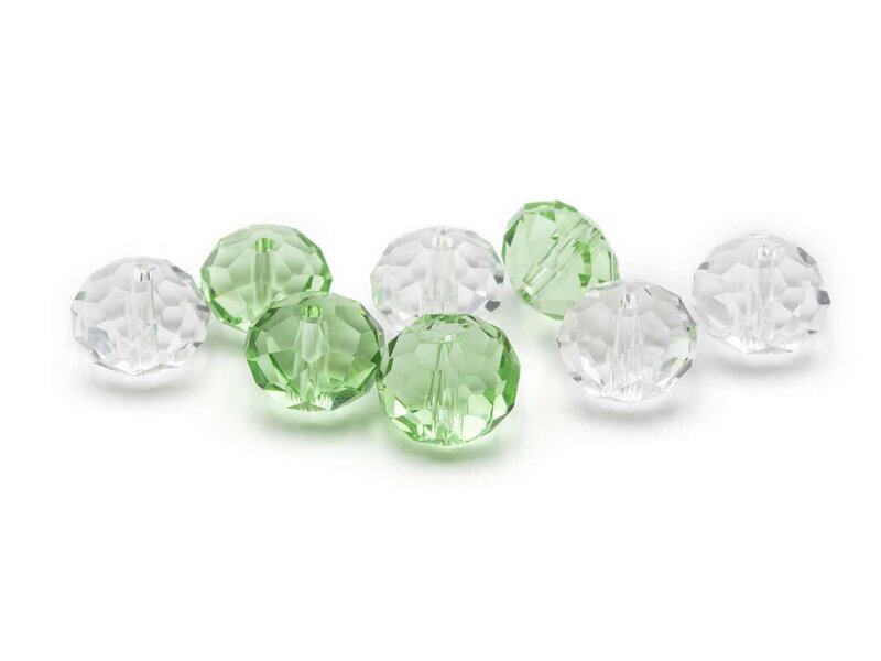 8 Glasschliffperlen 12 mm verspiegelt klar und zartgrün