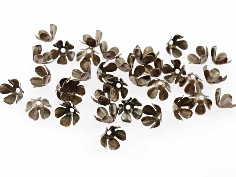 20 Perlkappen "Blümchen" in antik bronzefarben, 7,5 mm