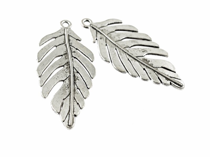 2 Statement Anhänger "Feder" in antik silberfarben