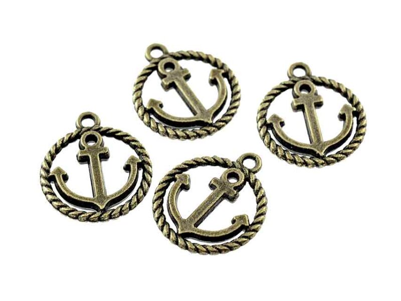 6 Ankeranhänger "Ahoi" in antik bronzefarben