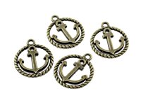6 Ankeranhänger "Ahoi" in antik bronzefarben