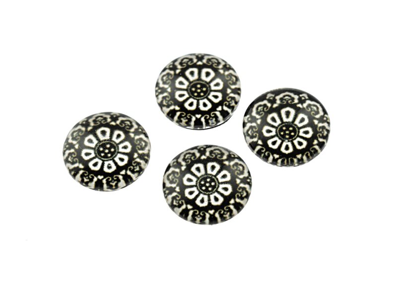 4 Glascobochons "Mandala" mit Motiv, 12 mm