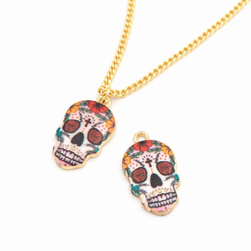 2 emaillierte Anhänger "Sugarskull" in goldfarben