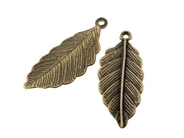 6 Statement Anhänger "Feder" in antik bronzefarben