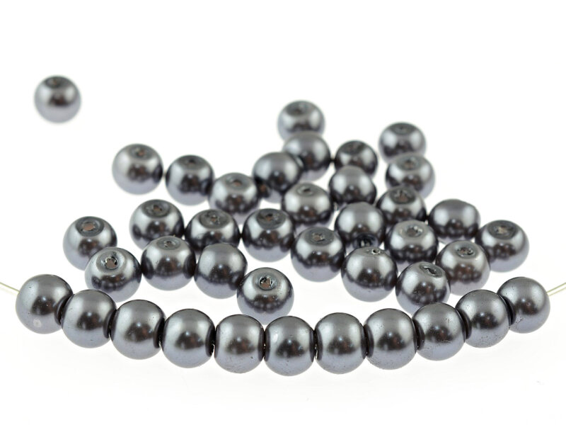 40 Glaswachsperlen in dunklem Schiefergrau, 6  mm