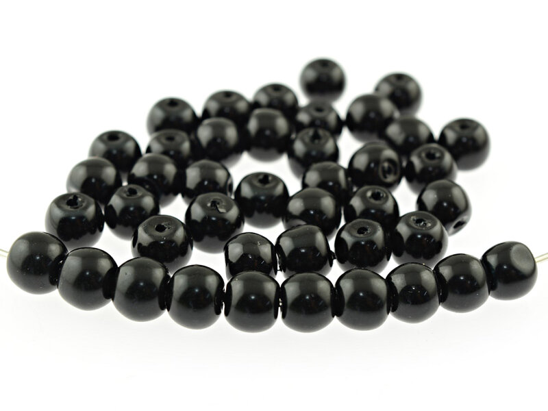 40 Glaswachsperlen in Schwarz, 6 mm