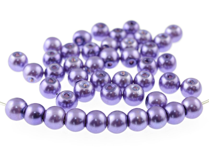 40 Glaswachsperlen in Metallic Flieder, 6 mm