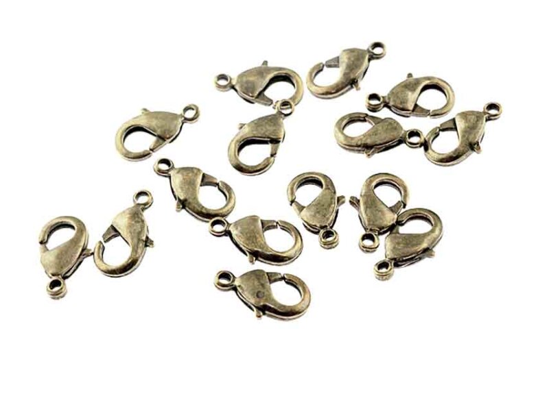 10 Karabiner aus Messing in antik bronzefarben
