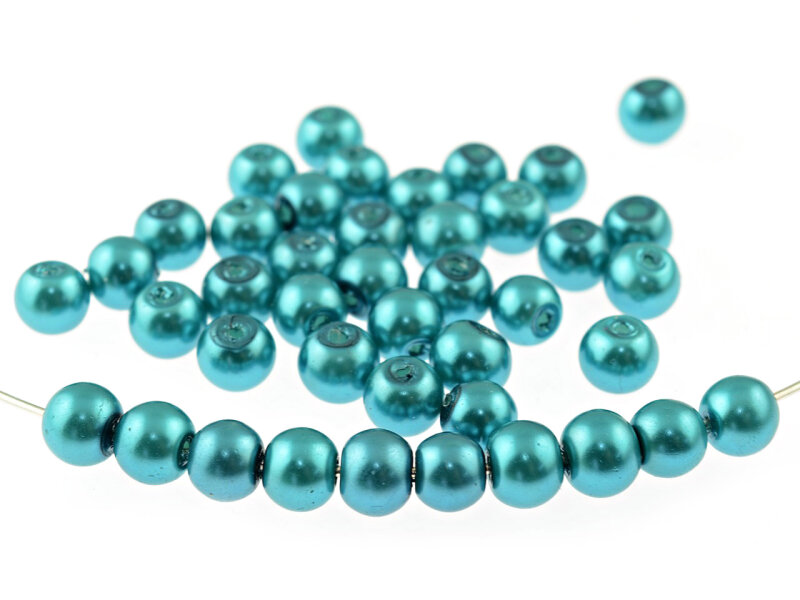 40 Glaswachsperlen in Petrol, 6 mm