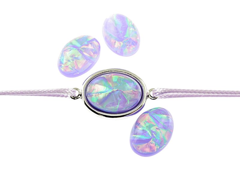 2 Cabochons "Opal" in lila aus Resin, 14 x 10 mm