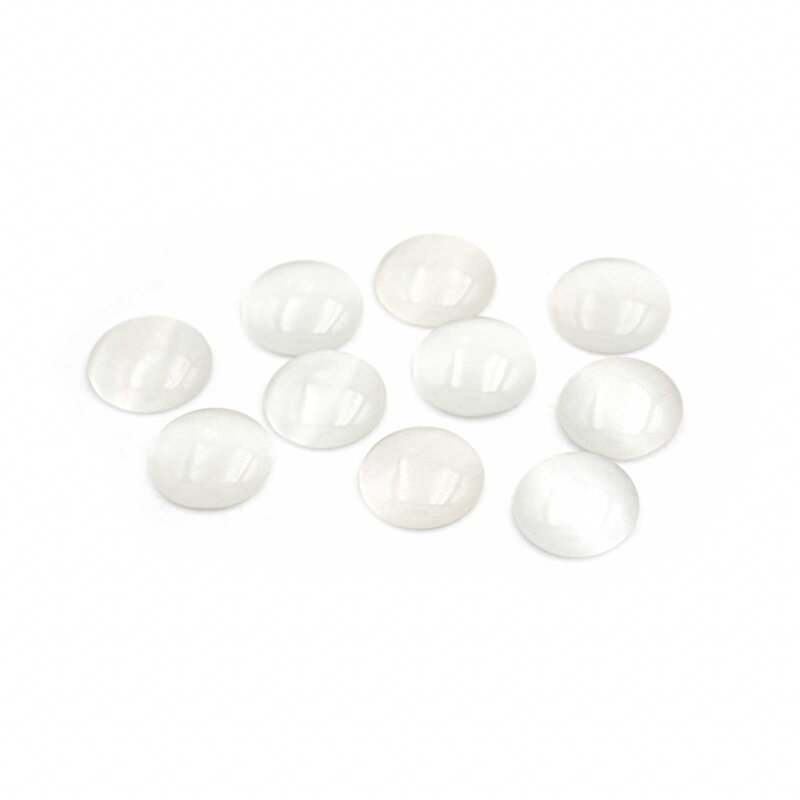 10 Cabochons 10 mm Cateye Glas weiß