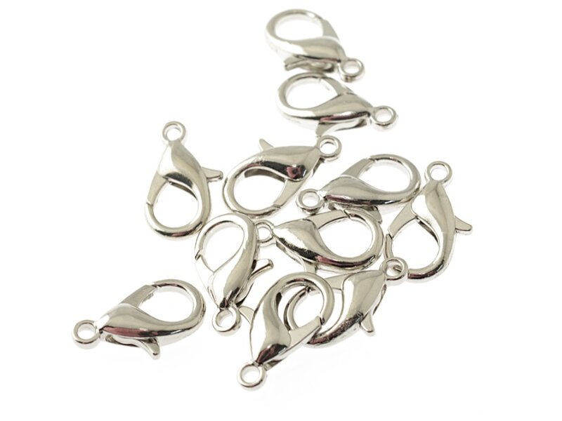 10 Karabinerverschlüsse in silberfarben platiniert, 16 mm