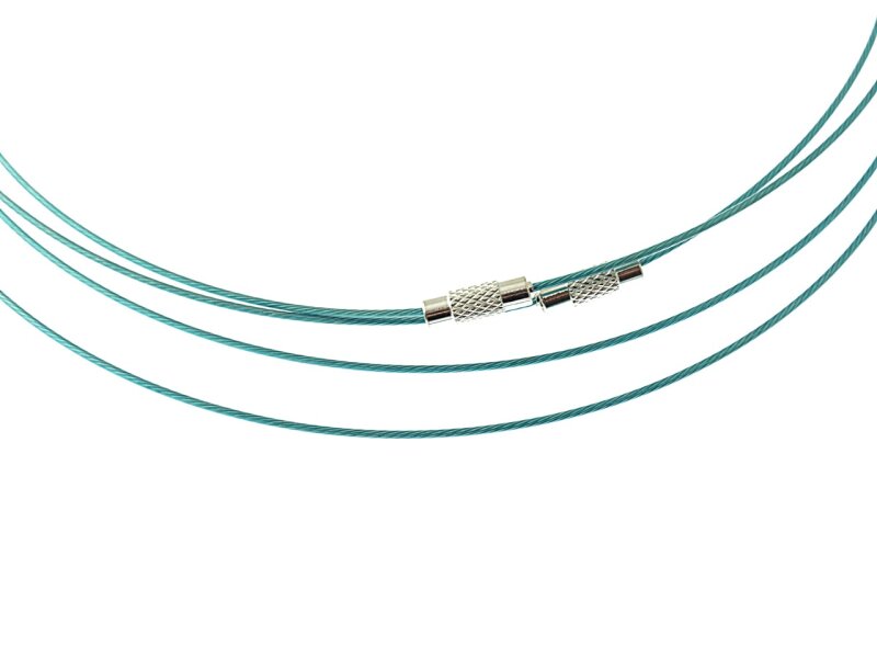 4 Stahldrahtketten in petrol mit Messingverschluss, 1 mm