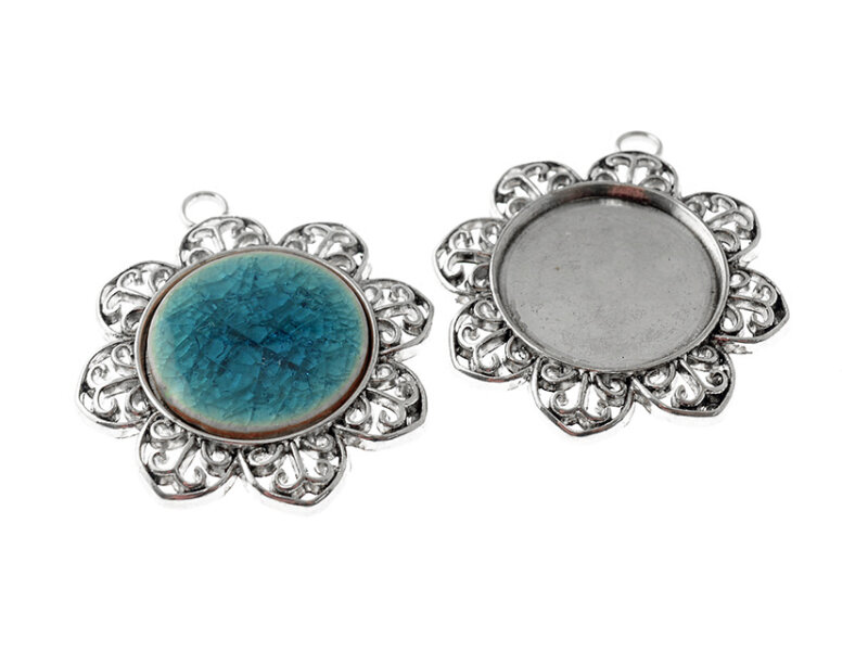 2 Fassungen in antik silberfarben für 20 mm Cabochon