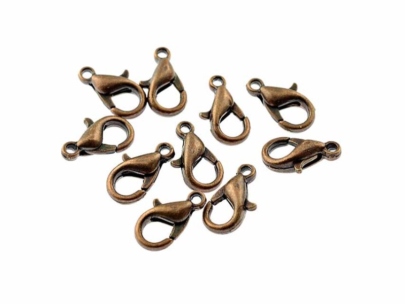 12 Karabinerverschlüsse in antik kupferfarben, 10 mm
