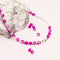 50 Crackleglasperlen in pink und weiß, 6 mm