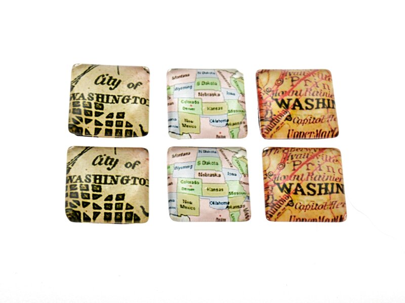 Überraschungsset Motivcabochons "Maps", 6 Stk., 15x15 mm