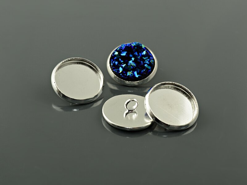 2 Rahmen als Knöpfe in silberfarben für 12 mm Cabochons