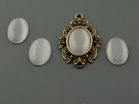 6 Cabochon Cateye Glas in hellgrau, 14 x 10 mm