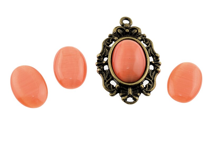 6 Cabochon Cateye Glas in orange, 14 x 10 mm