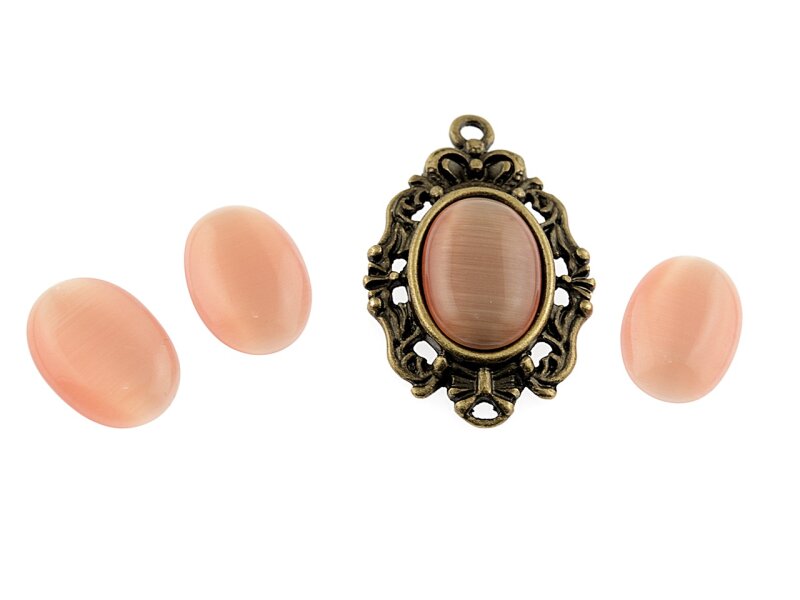 6 Cabochon Cateye Glas in karamell, 14 x 10 mm