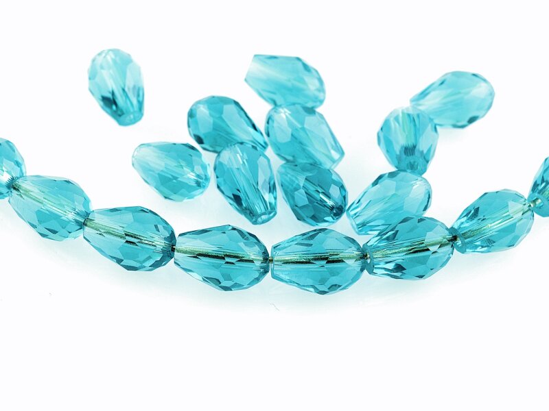 10 Kristallquarzperlen facettiert als Tropfen in aqua, 11 mm