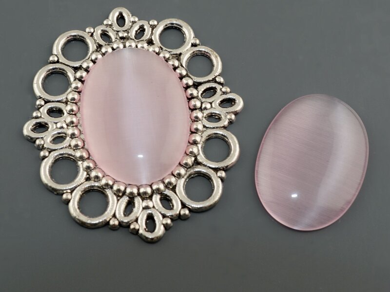 2 Cabochons 25 x 18 mm Cateye Glas rosa