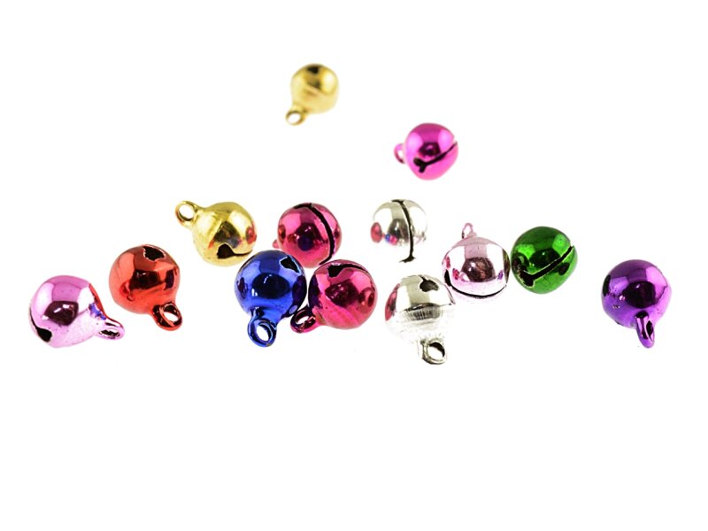 20 kunterbunte Glöckchen "Metallic" mit Öse, 8 mm