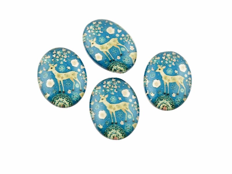 4 Motivcabochons mit Hirschmotiv Glas, 18 x 13 mm
