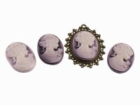 4 Cabochon als  Kamee in flieder, 25 x 18 mm
