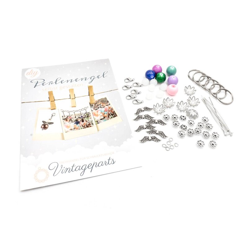 Set MIKA zum Perlenengel Schutzengel selber machen 6 Stück silberfarben für Hochzeit Taufe Kommunion
