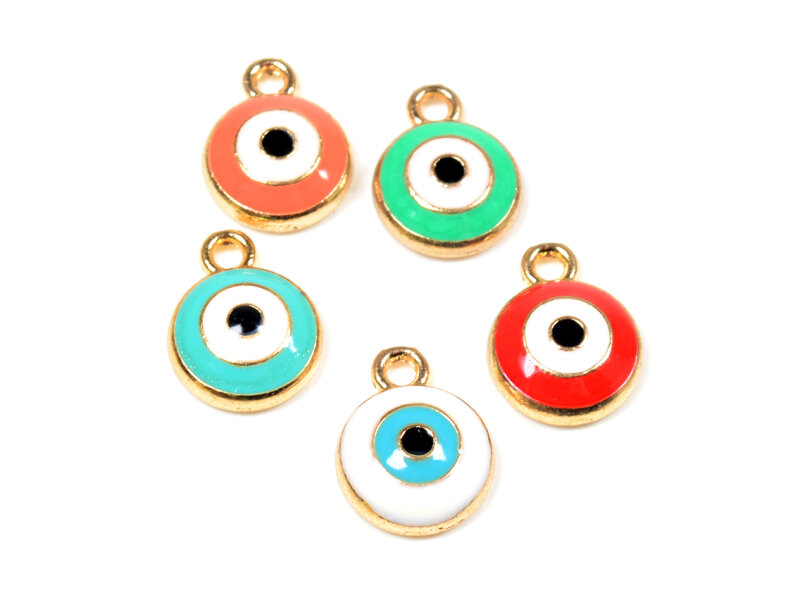 2 emaillierte Anhänger "evil eye" in goldfarben