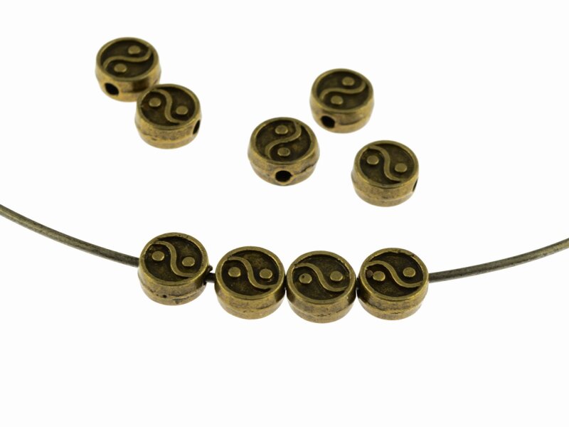 10 Metallperlen "Yin Yang" antik bronzefarben, 6,6 mm