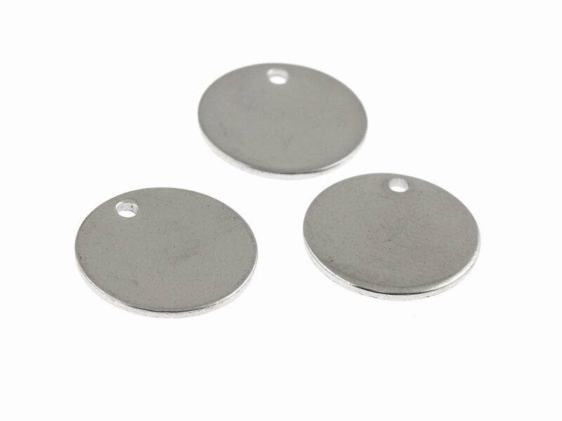 4 runde Edelstahlplättchen in platinfarben 13 mm