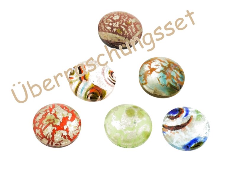 6 Überraschungsset Lampwork Glascabochons "Silver", 16 mm