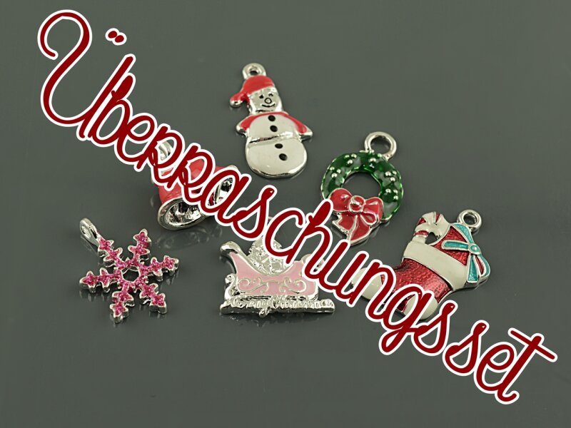 Set RESI mit 6 xmas Anhängern mit Emaille für Weihnachten Anhängern silberfarben