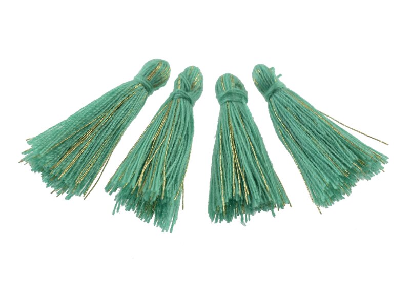 10 kleine Quasten in mint mit gold