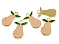 2 emaillierte Anhänger "pear" in goldfarben
