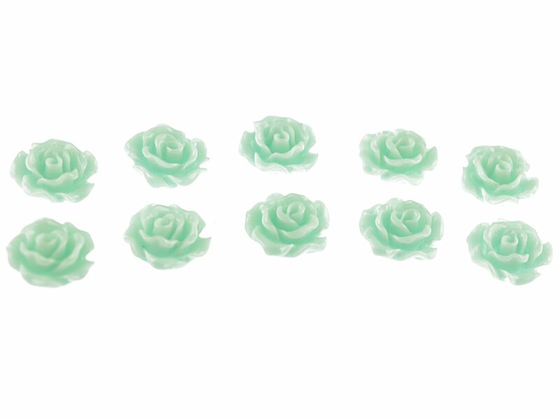6 Cabochons als Rosen in mint, 10 mm