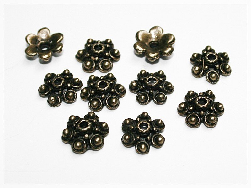 10 Perlkappen in vintage Bronze, 10 mm