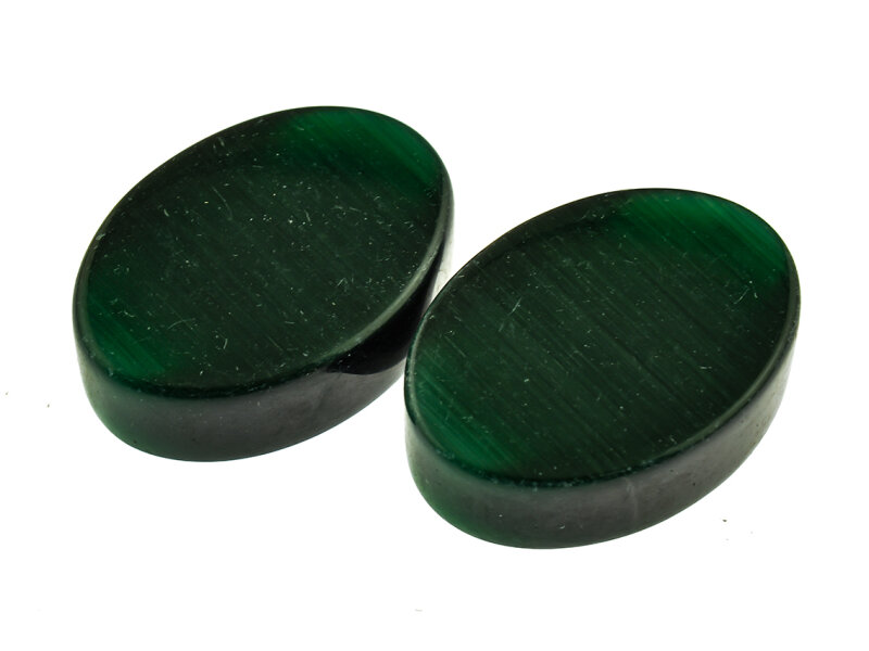 2 dicke Cateye- Glascabochons in dunklem waldgrün, 25 x 18 mm
