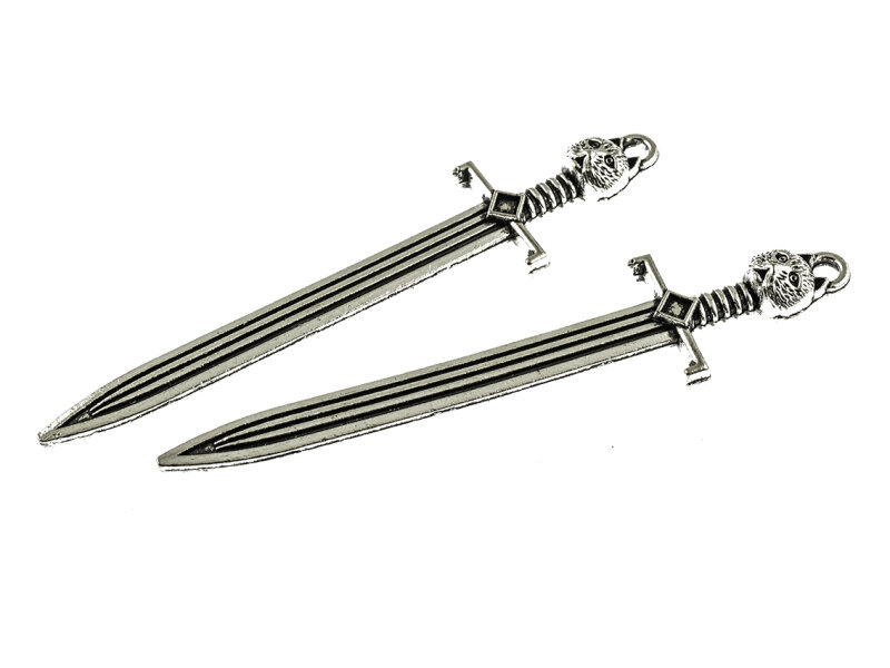 2 Statement Anhänger "Sword" in antik silberfarben, 65mm