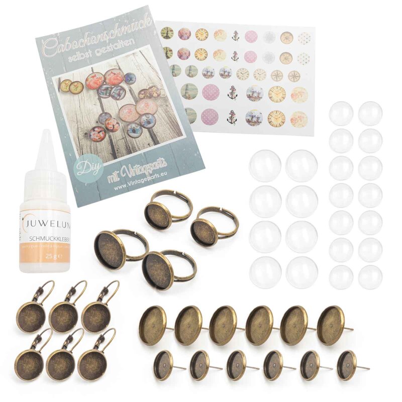 Set JULIE Anfänger Cabochonset "Vintage" in antik bronzefarben