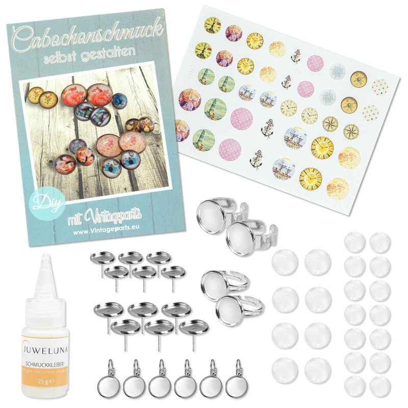 Set JETTE Anfänger Cabochonset "Vintage" in silberfarben